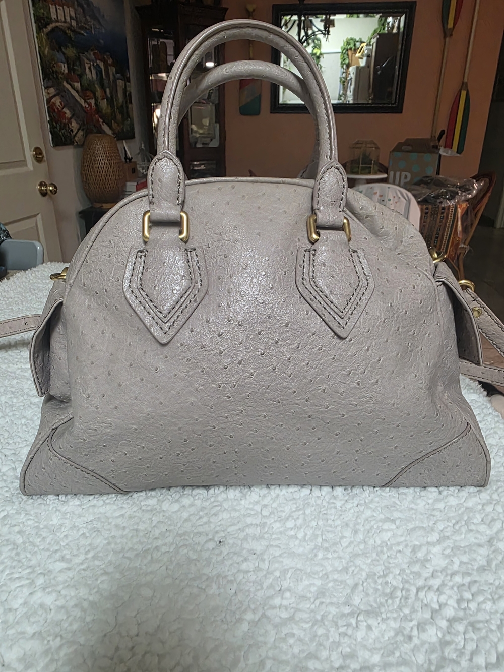 Women’s Textured Light Taupe Dome Satchel Bag